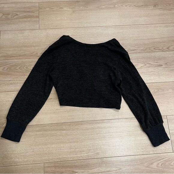 Anthropologie Dark Gray V-Neck Front Twist Long Sleeve Crop Sweater Size S - Picture 5 of 5